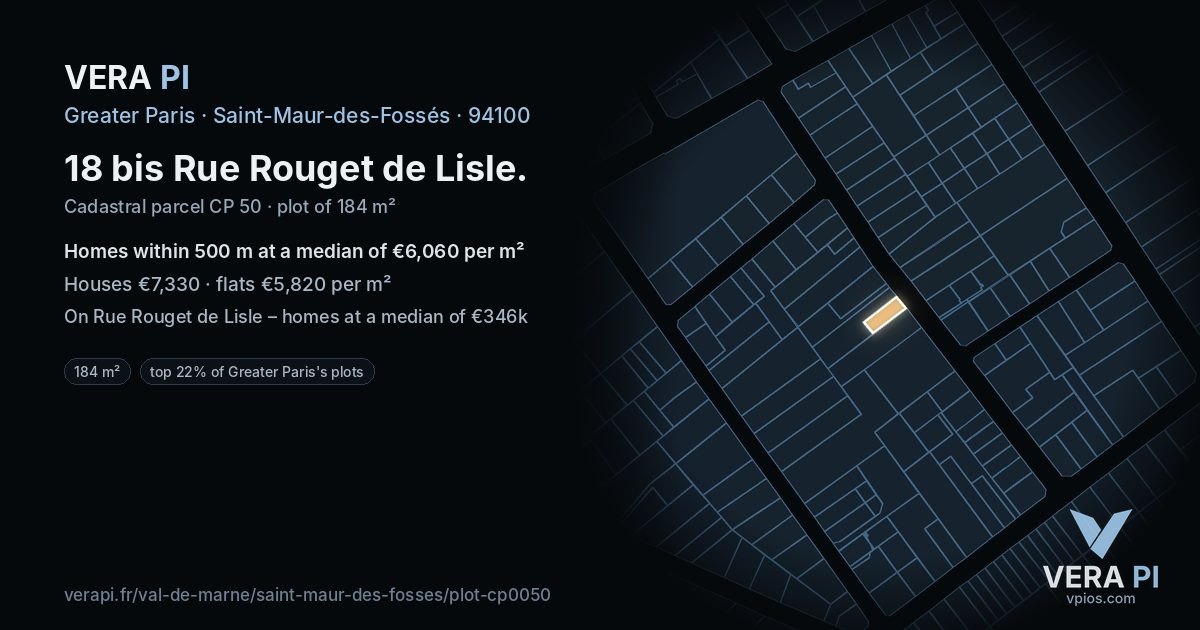 18 bis Rue Rouget de Lisle, Saint-Maur-des-Fossés at night – the plot lit, the parcels around coloured by the prices near them