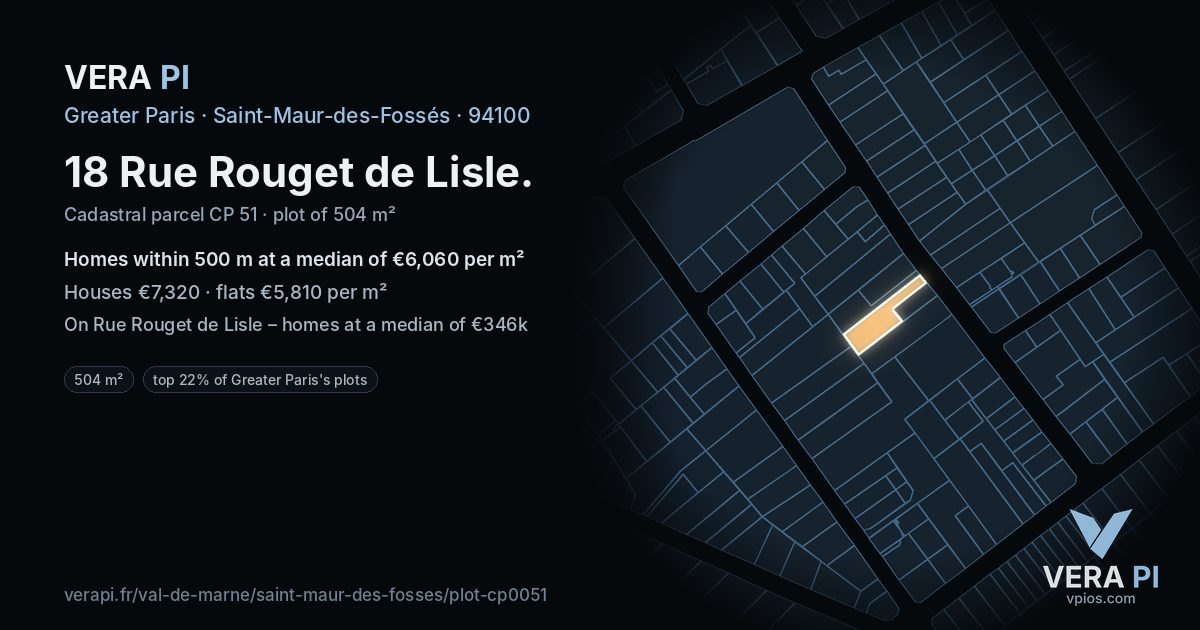 18 Rue Rouget de Lisle, Saint-Maur-des-Fossés at night – the plot lit, the parcels around coloured by the prices near them
