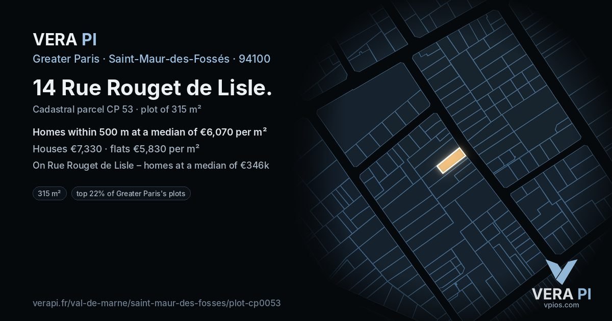 14 Rue Rouget de Lisle, Saint-Maur-des-Fossés at night – the plot lit, the parcels around coloured by the prices near them