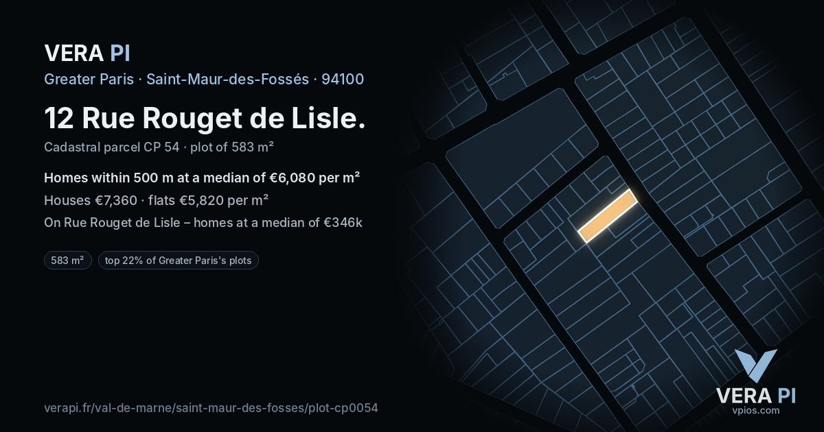 12 Rue Rouget de Lisle, Saint-Maur-des-Fossés at night – the plot lit, the parcels around coloured by the prices near them