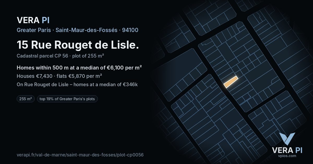 15 Rue Rouget de Lisle, Saint-Maur-des-Fossés at night – the plot lit, the parcels around coloured by the prices near them