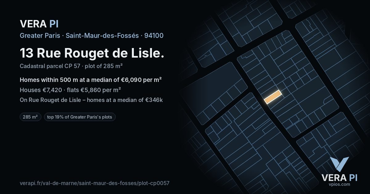 13 Rue Rouget de Lisle, Saint-Maur-des-Fossés at night – the plot lit, the parcels around coloured by the prices near them