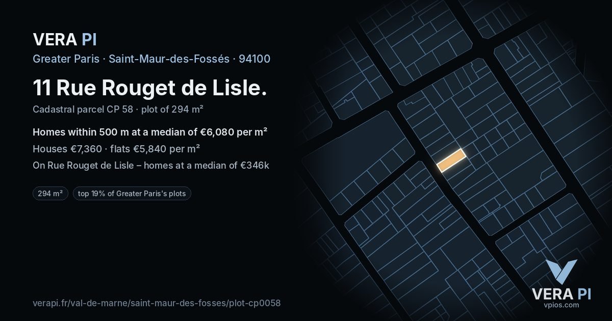 11 Rue Rouget de Lisle, Saint-Maur-des-Fossés at night – the plot lit, the parcels around coloured by the prices near them