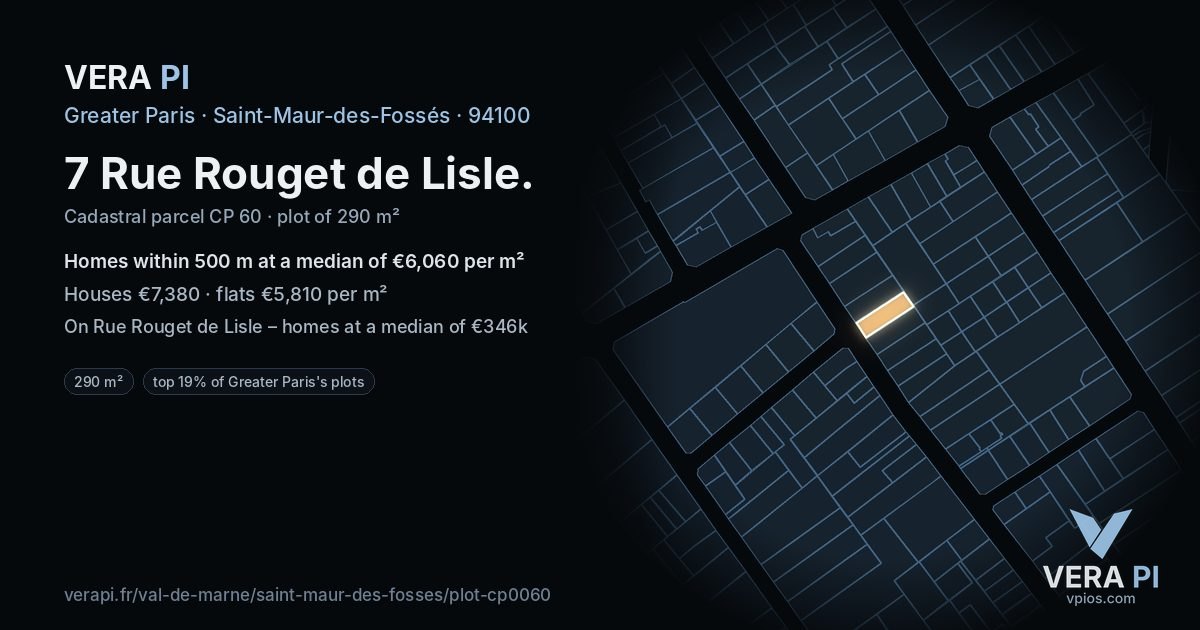 7 Rue Rouget de Lisle, Saint-Maur-des-Fossés at night – the plot lit, the parcels around coloured by the prices near them