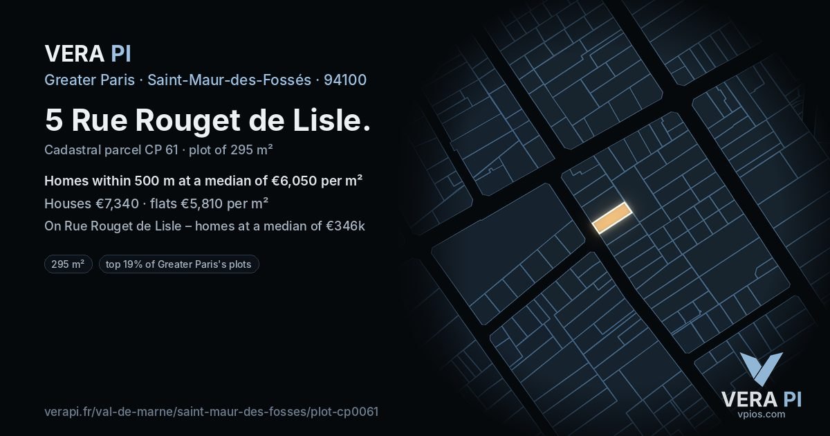 5 Rue Rouget de Lisle, Saint-Maur-des-Fossés at night – the plot lit, the parcels around coloured by the prices near them