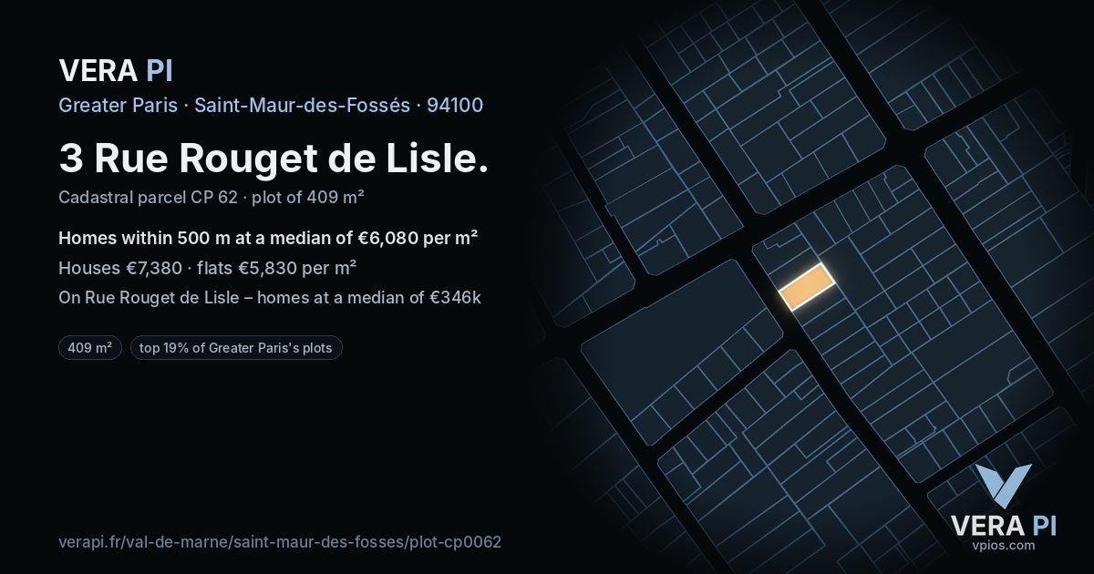 3 Rue Rouget de Lisle, Saint-Maur-des-Fossés at night – the plot lit, the parcels around coloured by the prices near them