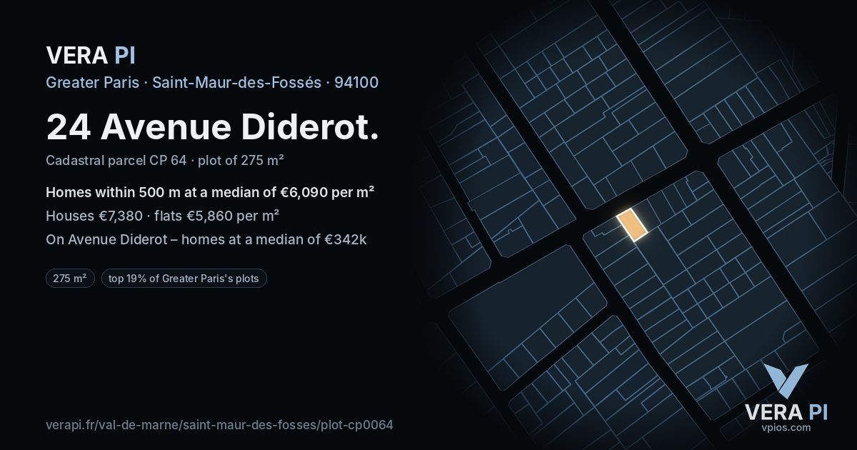 24 Avenue Diderot, Saint-Maur-des-Fossés at night – the plot lit, the parcels around coloured by the prices near them