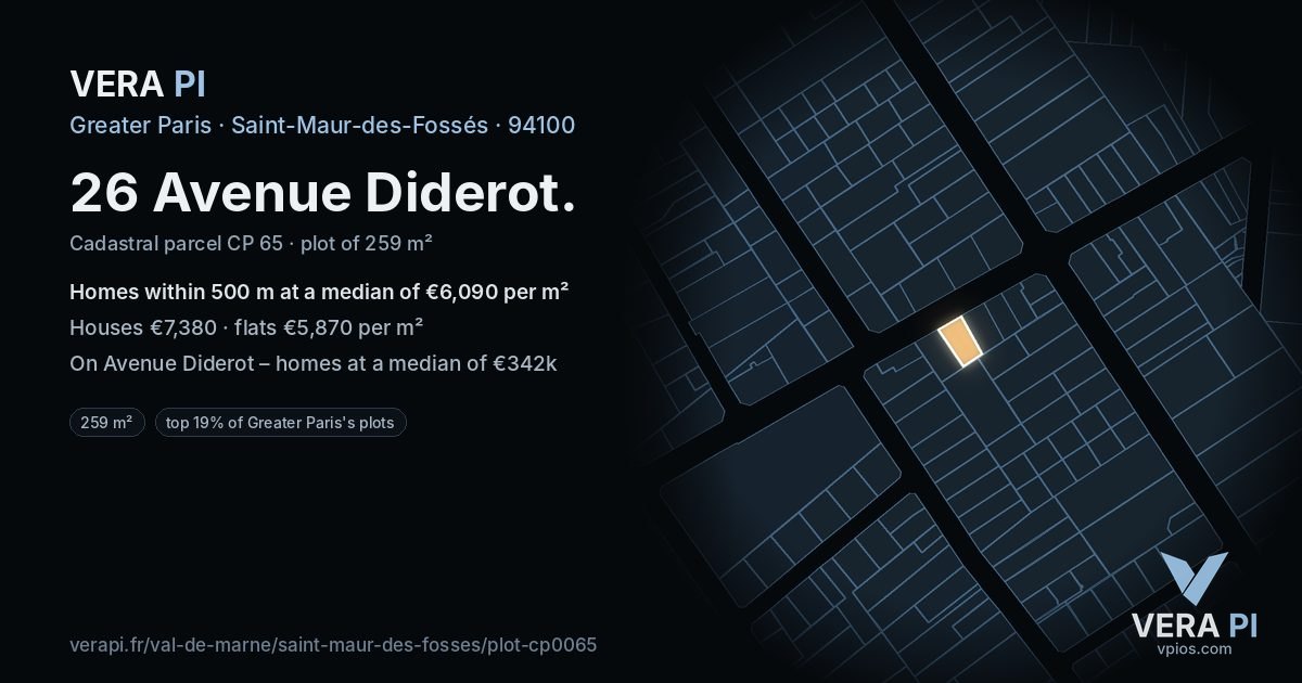 26 Avenue Diderot, Saint-Maur-des-Fossés at night – the plot lit, the parcels around coloured by the prices near them