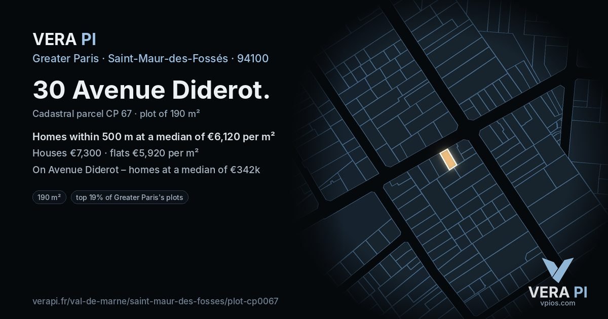 30 Avenue Diderot, Saint-Maur-des-Fossés at night – the plot lit, the parcels around coloured by the prices near them