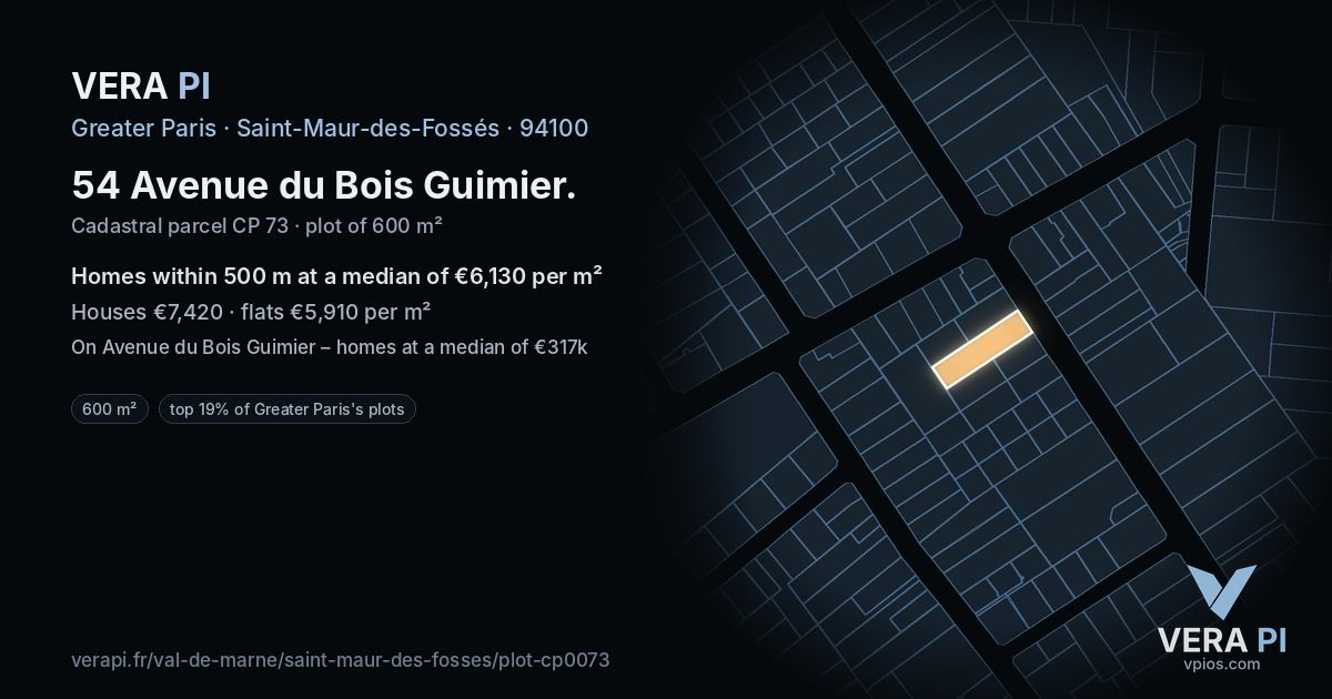 54 Avenue du Bois Guimier, Saint-Maur-des-Fossés at night – the plot lit, the parcels around coloured by the prices near them