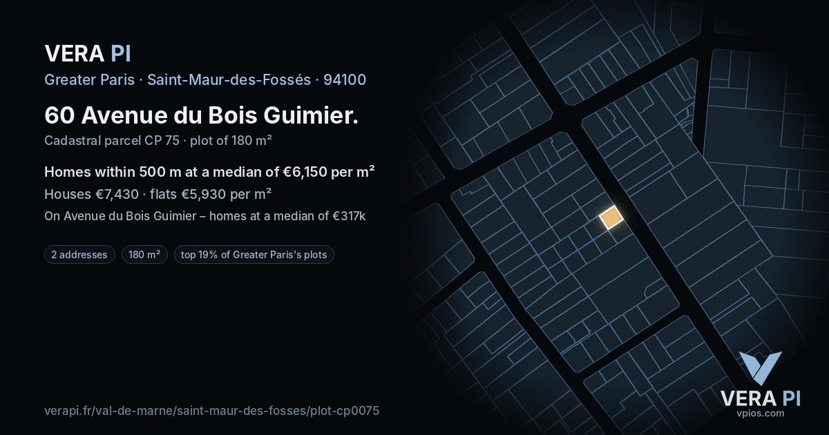 60 Avenue du Bois Guimier, Saint-Maur-des-Fossés at night – the plot lit, the parcels around coloured by the prices near them