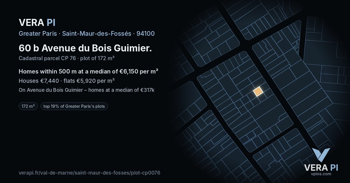 60 b Avenue du Bois Guimier, Saint-Maur-des-Fossés at night – the plot lit, the parcels around coloured by the prices near them