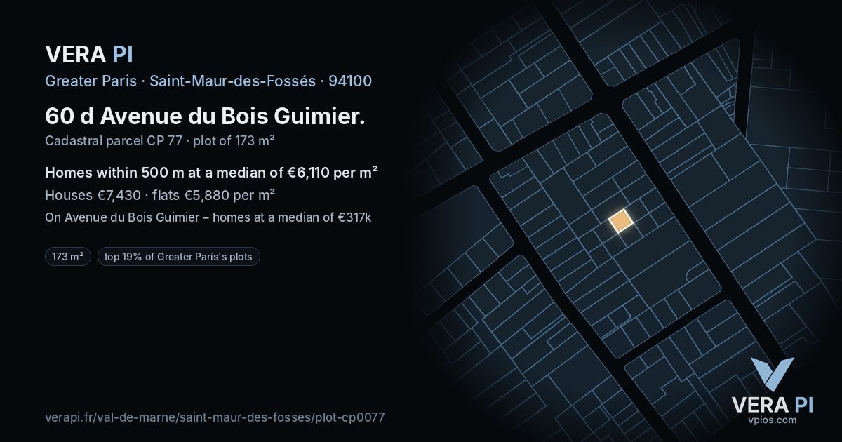 60 d Avenue du Bois Guimier, Saint-Maur-des-Fossés at night – the plot lit, the parcels around coloured by the prices near them