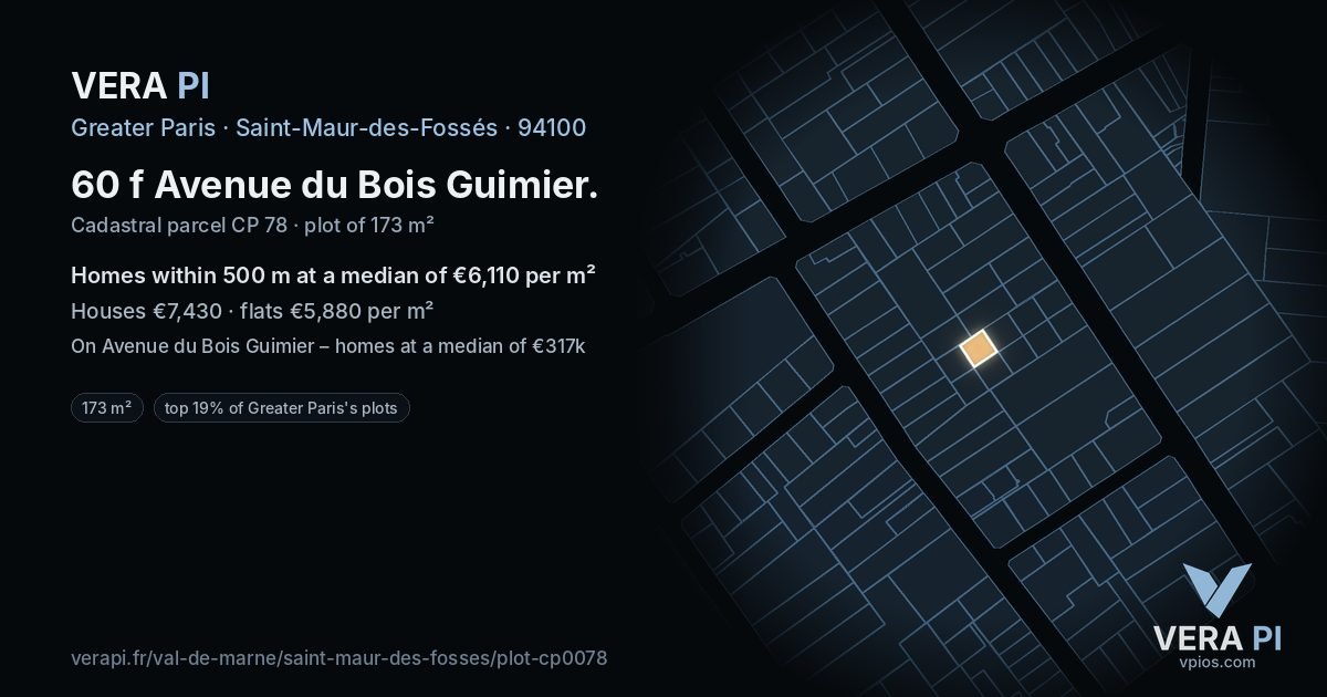 60 f Avenue du Bois Guimier, Saint-Maur-des-Fossés at night – the plot lit, the parcels around coloured by the prices near them