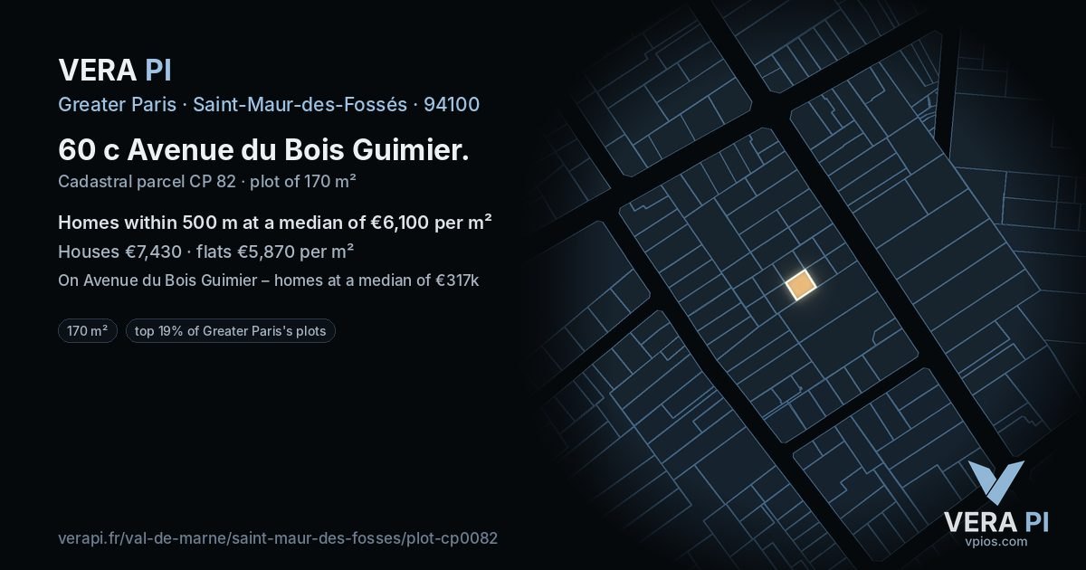 60 c Avenue du Bois Guimier, Saint-Maur-des-Fossés at night – the plot lit, the parcels around coloured by the prices near them