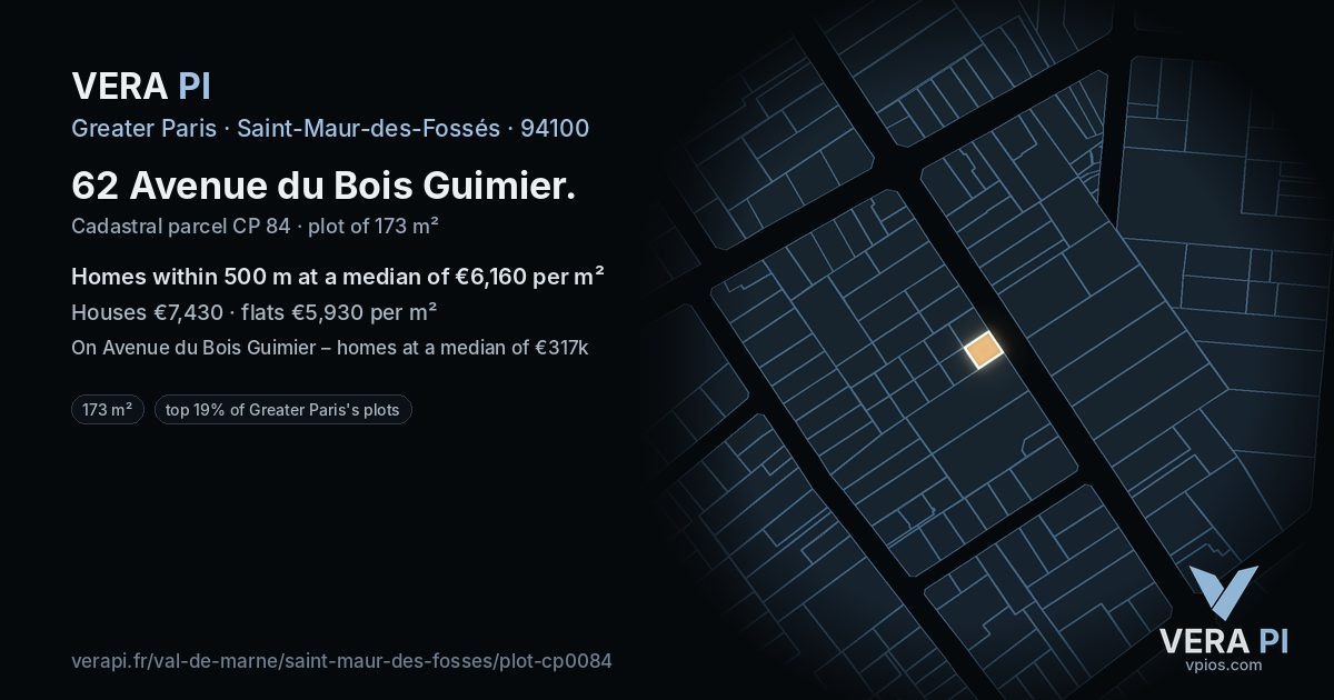 62 Avenue du Bois Guimier, Saint-Maur-des-Fossés at night – the plot lit, the parcels around coloured by the prices near them
