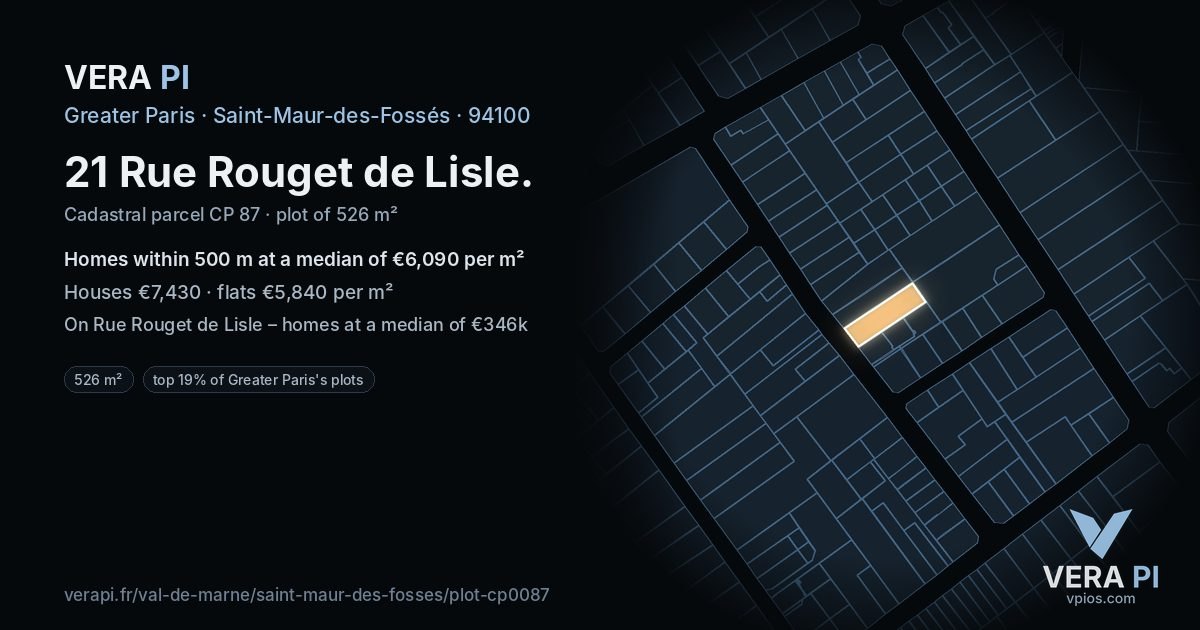 21 Rue Rouget de Lisle, Saint-Maur-des-Fossés at night – the plot lit, the parcels around coloured by the prices near them