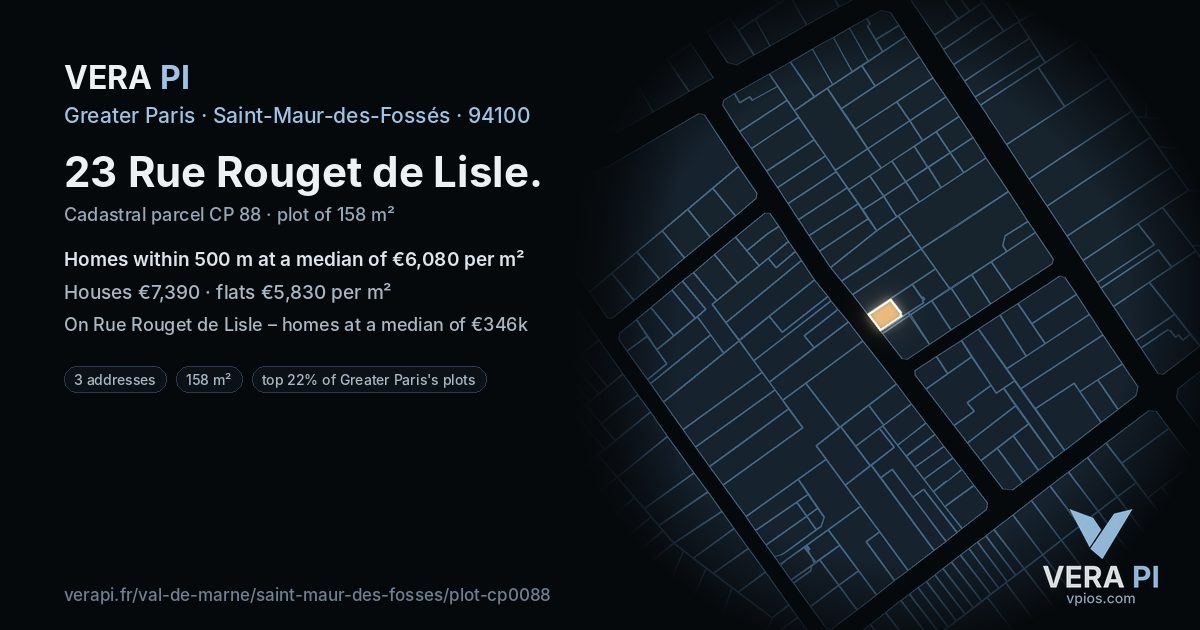 23 Rue Rouget de Lisle, Saint-Maur-des-Fossés at night – the plot lit, the parcels around coloured by the prices near them