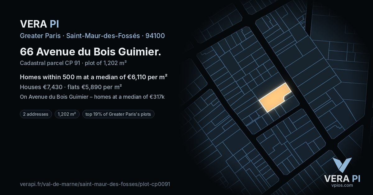 66 Avenue du Bois Guimier, Saint-Maur-des-Fossés at night – the plot lit, the parcels around coloured by the prices near them
