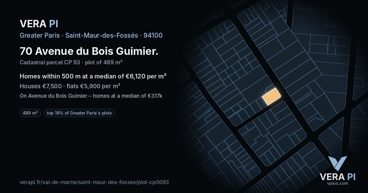 70 Avenue du Bois Guimier, Saint-Maur-des-Fossés at night – the plot lit, the parcels around coloured by the prices near them