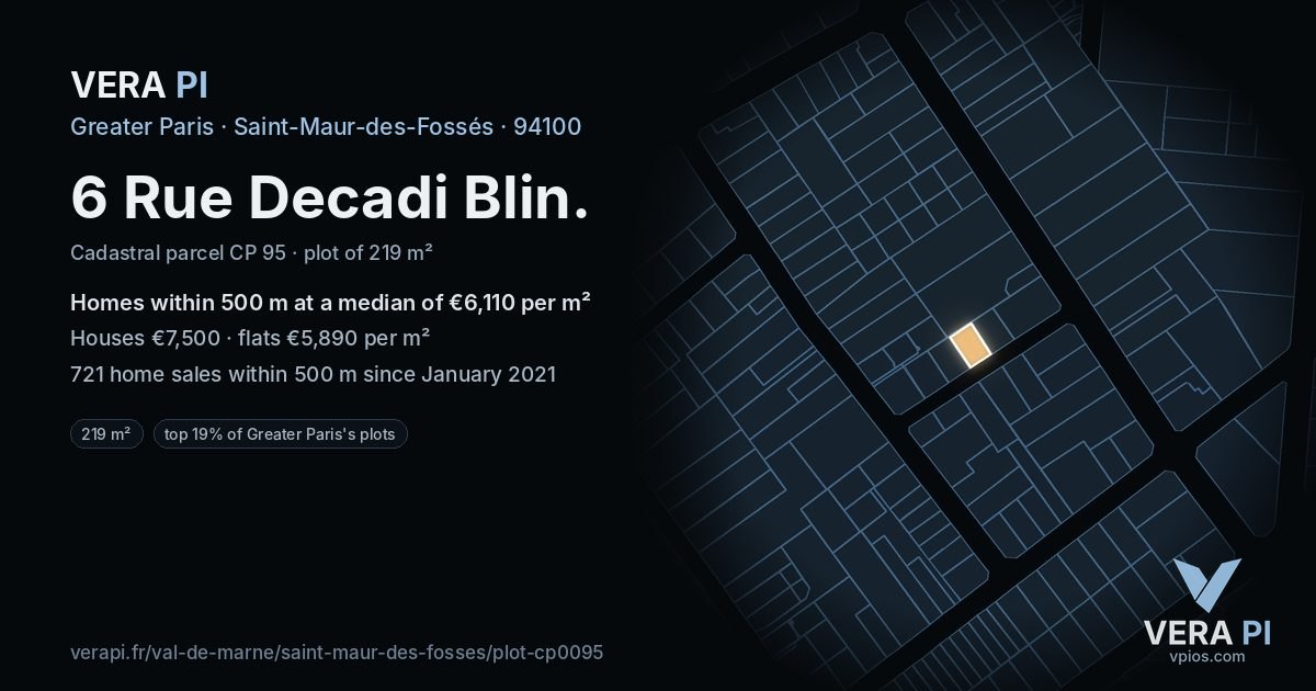 6 Rue Decadi Blin, Saint-Maur-des-Fossés at night – the plot lit, the parcels around coloured by the prices near them