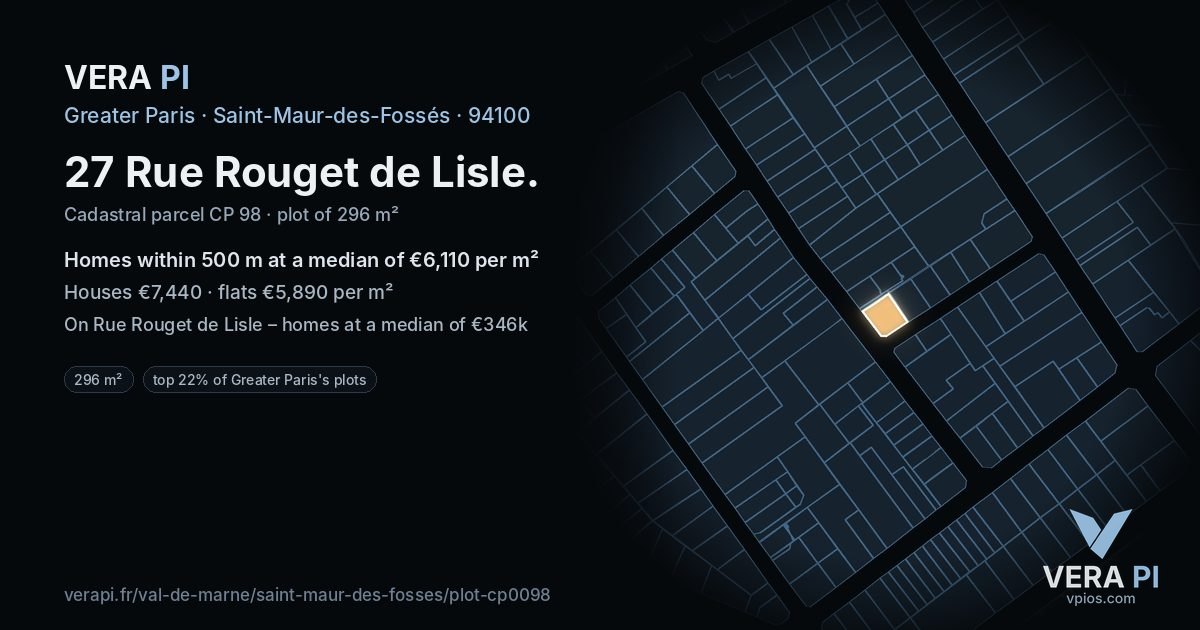 27 Rue Rouget de Lisle, Saint-Maur-des-Fossés at night – the plot lit, the parcels around coloured by the prices near them