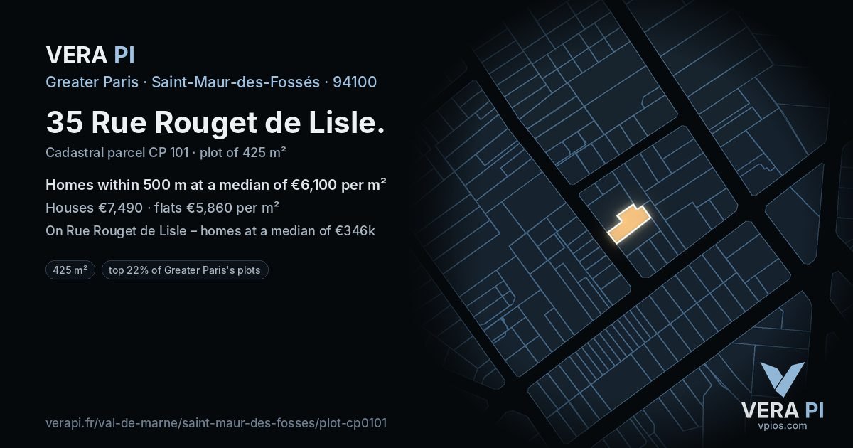 35 Rue Rouget de Lisle, Saint-Maur-des-Fossés at night – the plot lit, the parcels around coloured by the prices near them