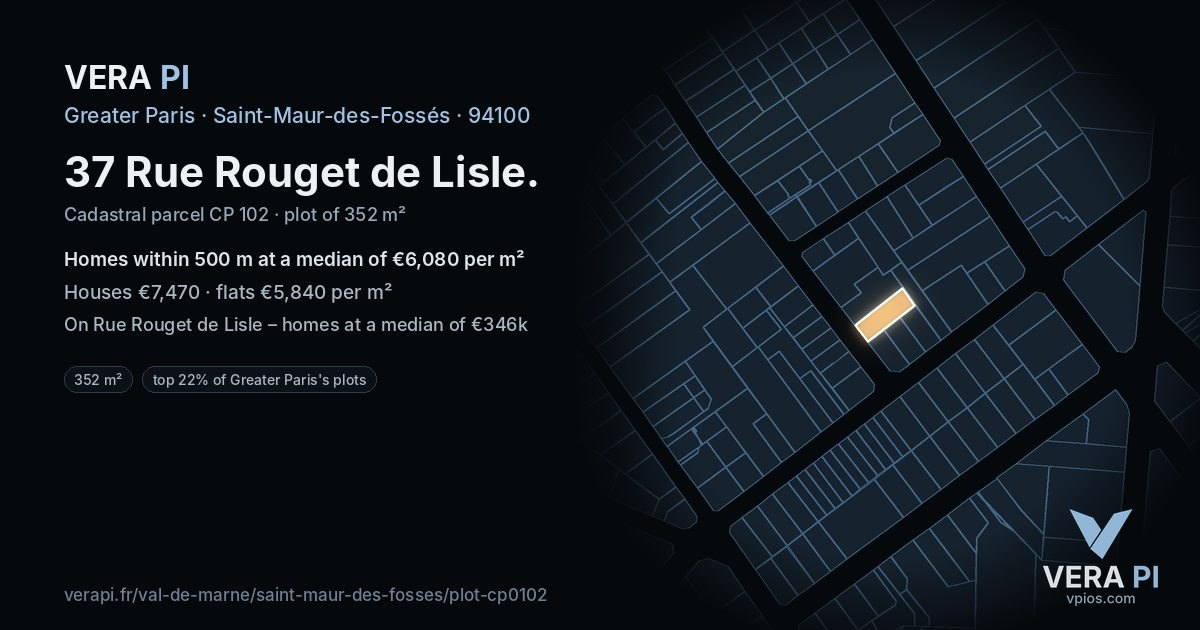 37 Rue Rouget de Lisle, Saint-Maur-des-Fossés at night – the plot lit, the parcels around coloured by the prices near them