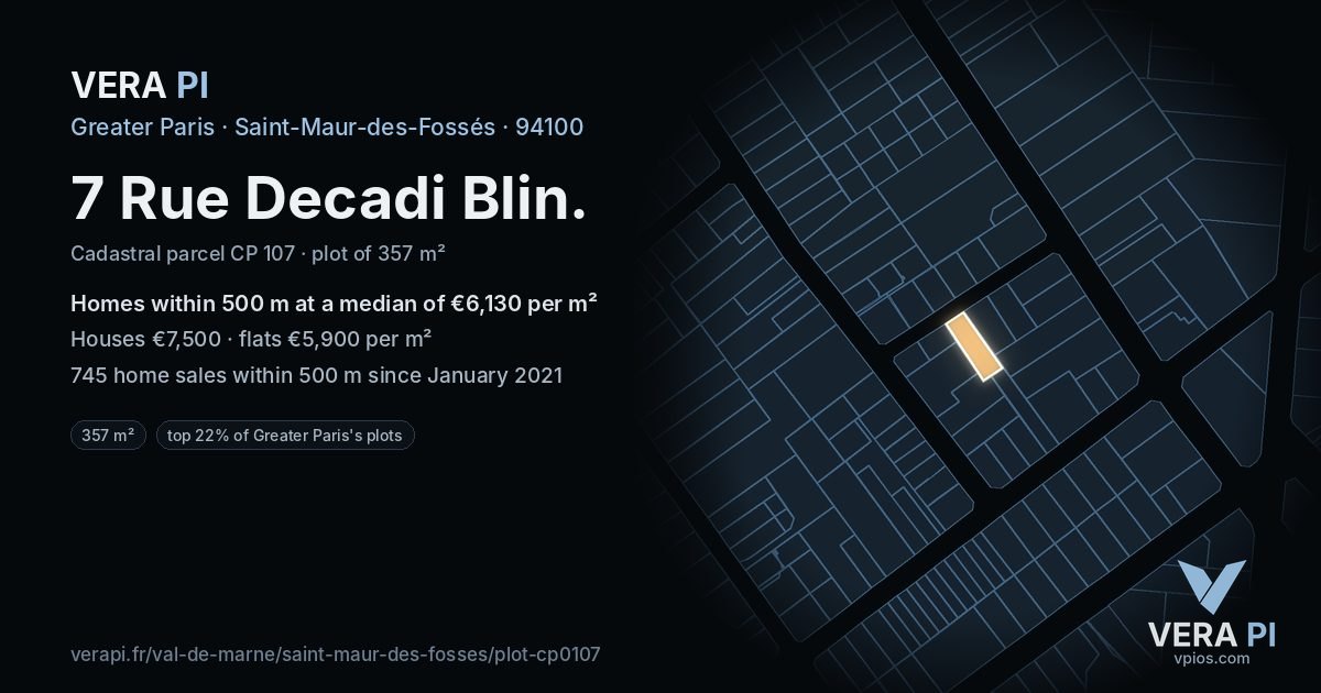 7 Rue Decadi Blin, Saint-Maur-des-Fossés at night – the plot lit, the parcels around coloured by the prices near them