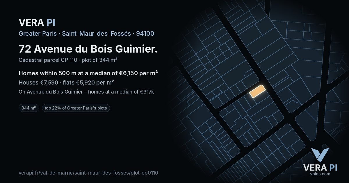 72 Avenue du Bois Guimier, Saint-Maur-des-Fossés at night – the plot lit, the parcels around coloured by the prices near them