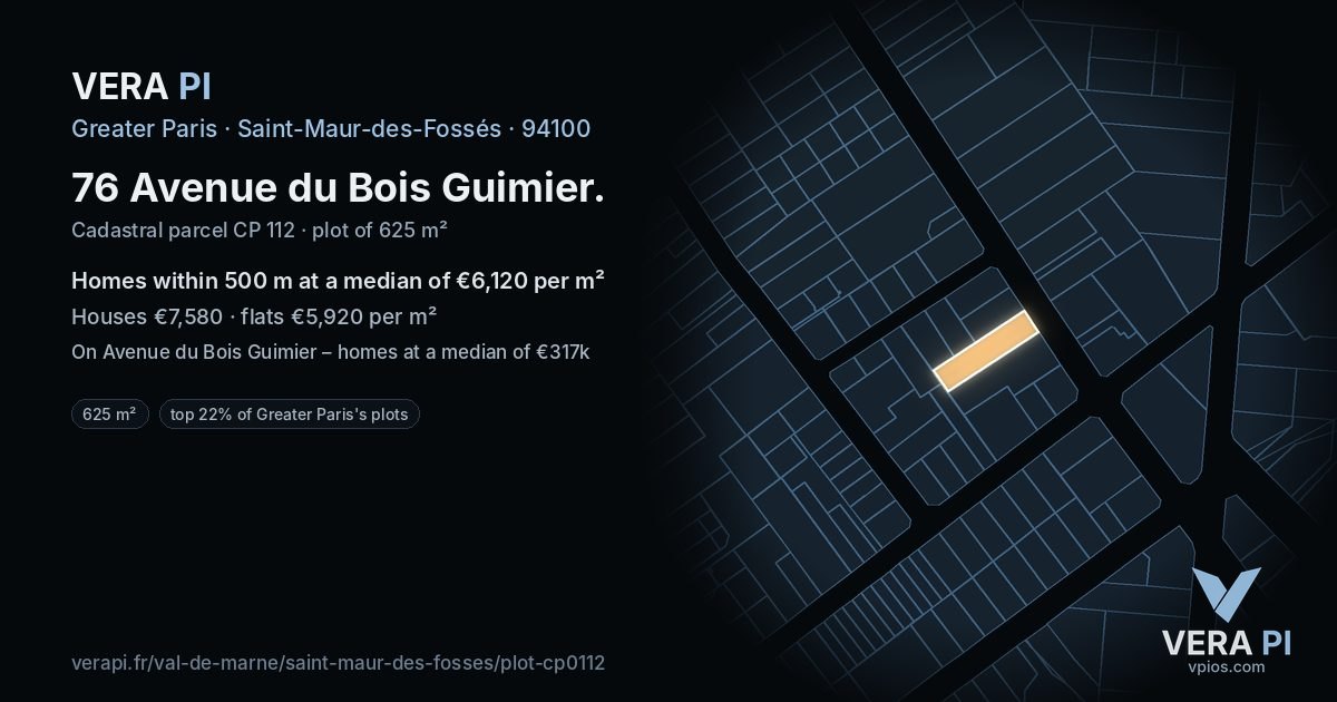 76 Avenue du Bois Guimier, Saint-Maur-des-Fossés at night – the plot lit, the parcels around coloured by the prices near them