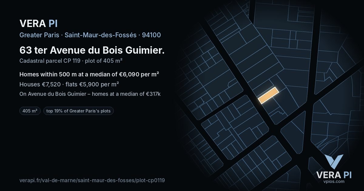 63 ter Avenue du Bois Guimier, Saint-Maur-des-Fossés at night – the plot lit, the parcels around coloured by the prices near them