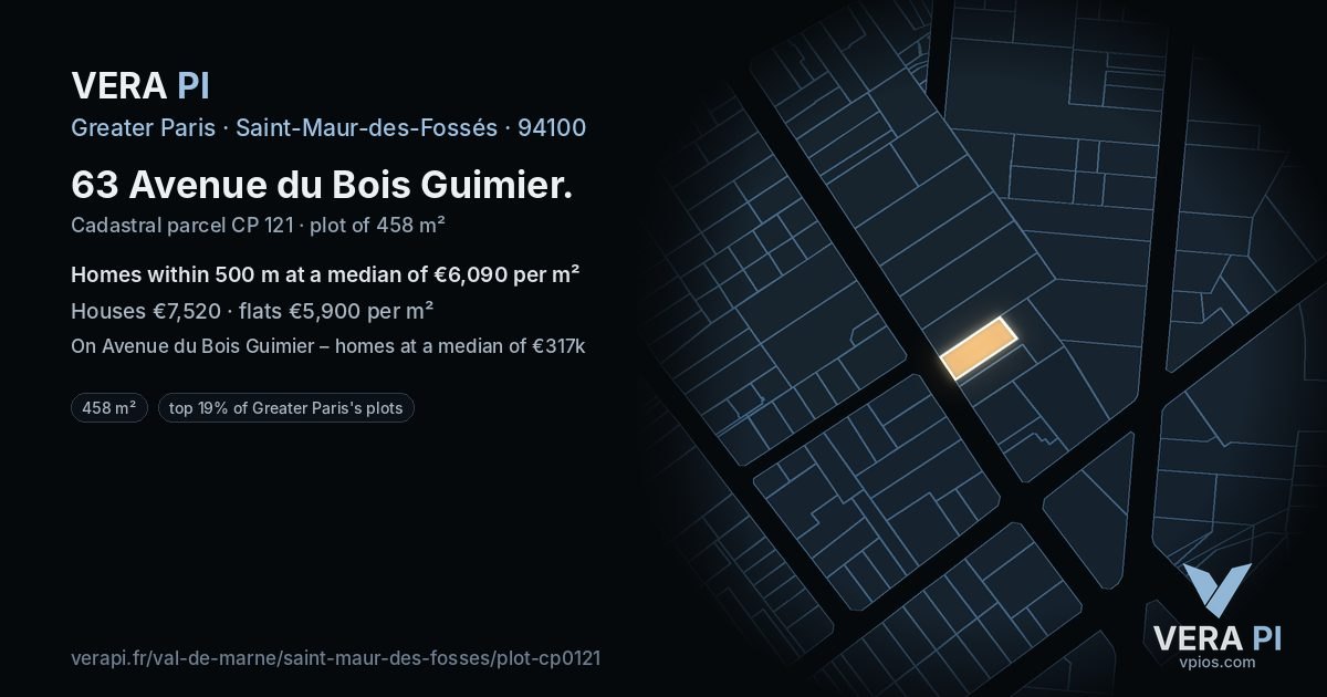 63 Avenue du Bois Guimier, Saint-Maur-des-Fossés at night – the plot lit, the parcels around coloured by the prices near them