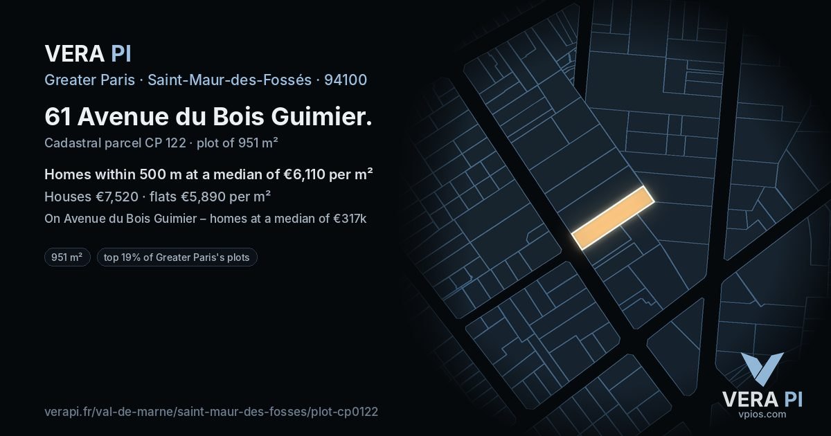 61 Avenue du Bois Guimier, Saint-Maur-des-Fossés at night – the plot lit, the parcels around coloured by the prices near them