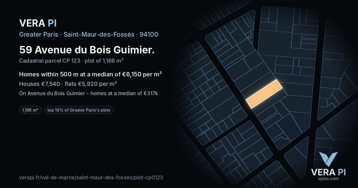 59 Avenue du Bois Guimier, Saint-Maur-des-Fossés at night – the plot lit, the parcels around coloured by the prices near them