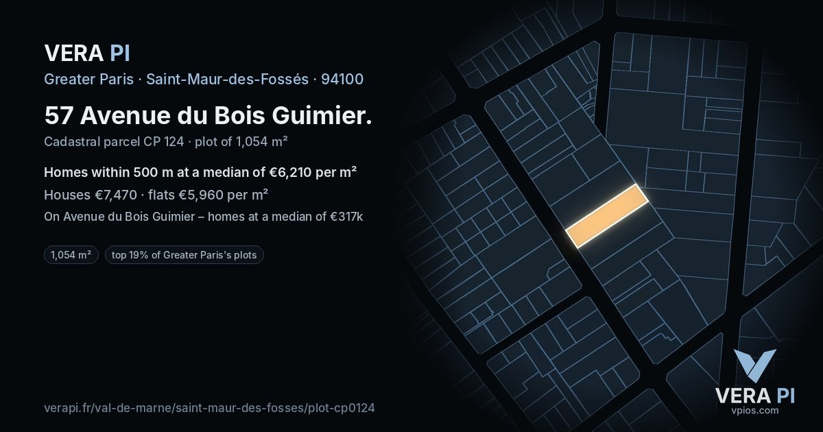 57 Avenue du Bois Guimier, Saint-Maur-des-Fossés at night – the plot lit, the parcels around coloured by the prices near them