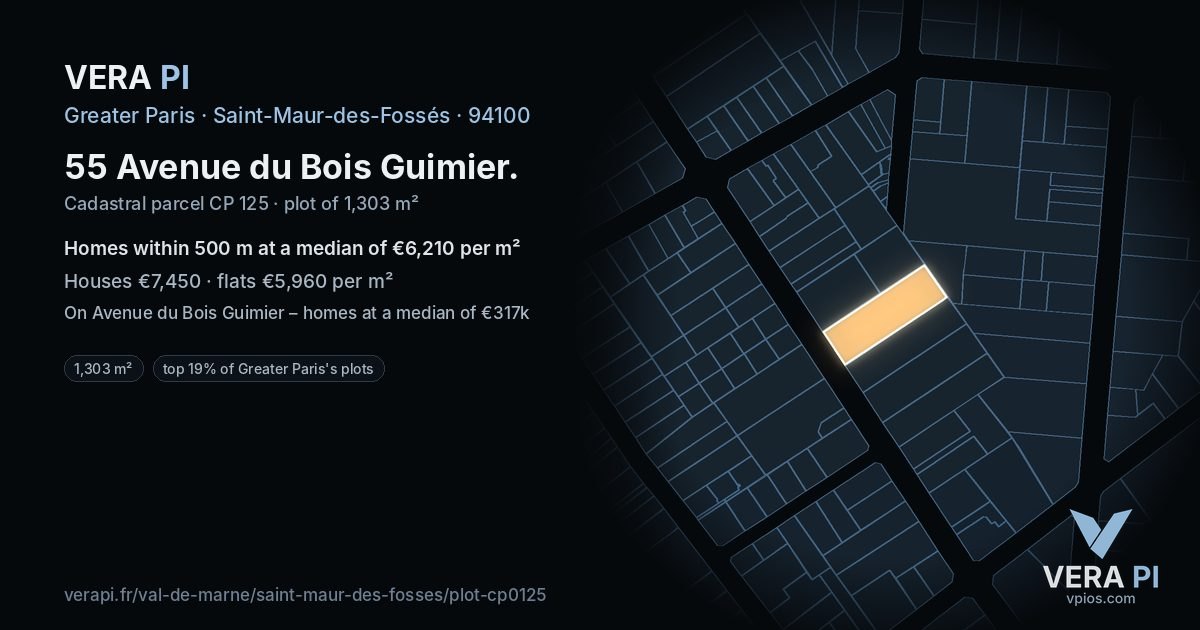 55 Avenue du Bois Guimier, Saint-Maur-des-Fossés at night – the plot lit, the parcels around coloured by the prices near them