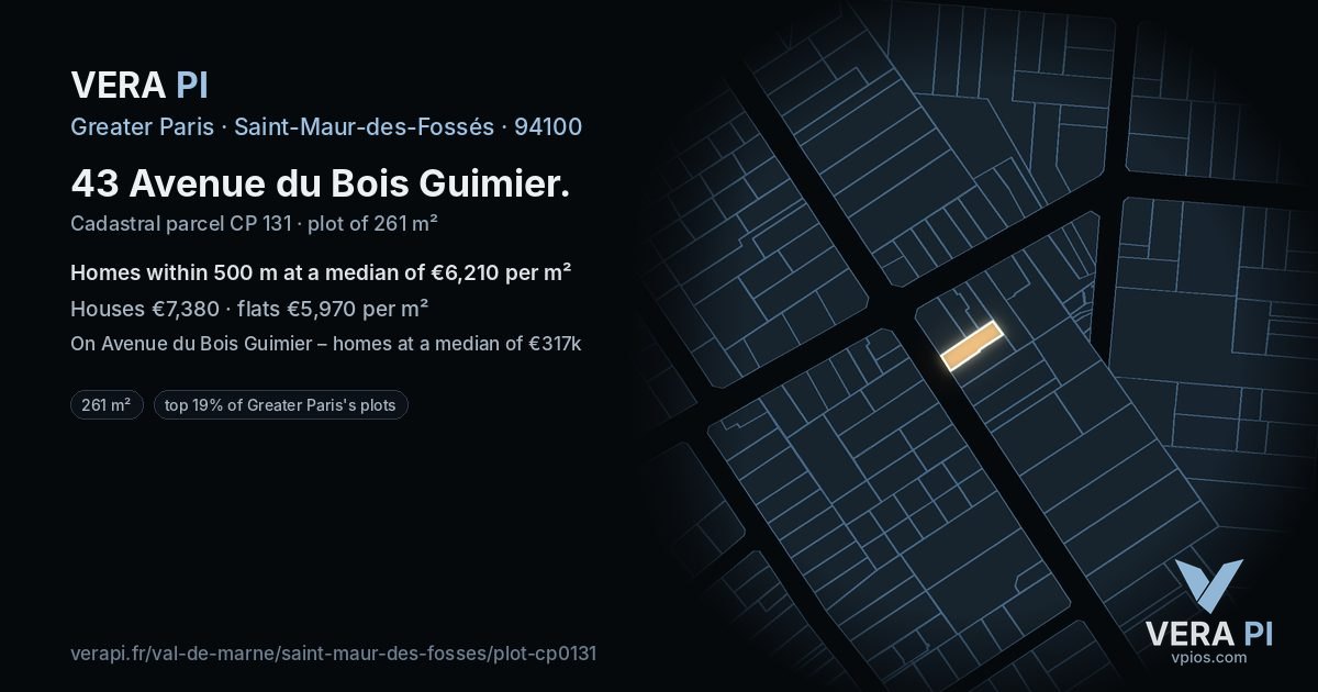 43 Avenue du Bois Guimier, Saint-Maur-des-Fossés at night – the plot lit, the parcels around coloured by the prices near them