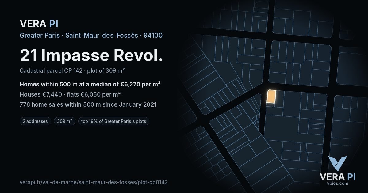 21 Impasse Revol, Saint-Maur-des-Fossés at night – the plot lit, the parcels around coloured by the prices near them
