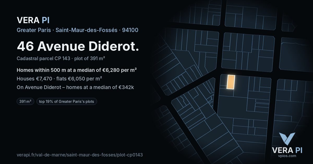 46 Avenue Diderot, Saint-Maur-des-Fossés at night – the plot lit, the parcels around coloured by the prices near them