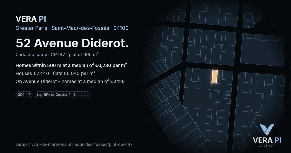 52 Avenue Diderot, Saint-Maur-des-Fossés at night – the plot lit, the parcels around coloured by the prices near them