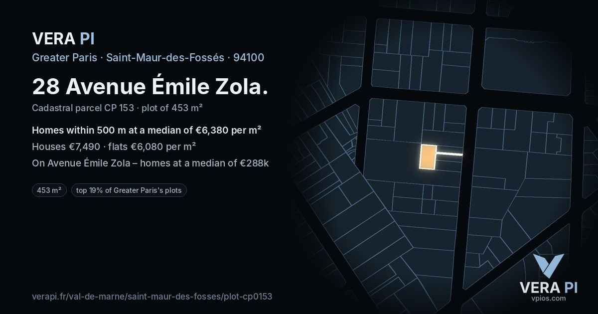 28 Avenue Émile Zola, Saint-Maur-des-Fossés at night – the plot lit, the parcels around coloured by the prices near them