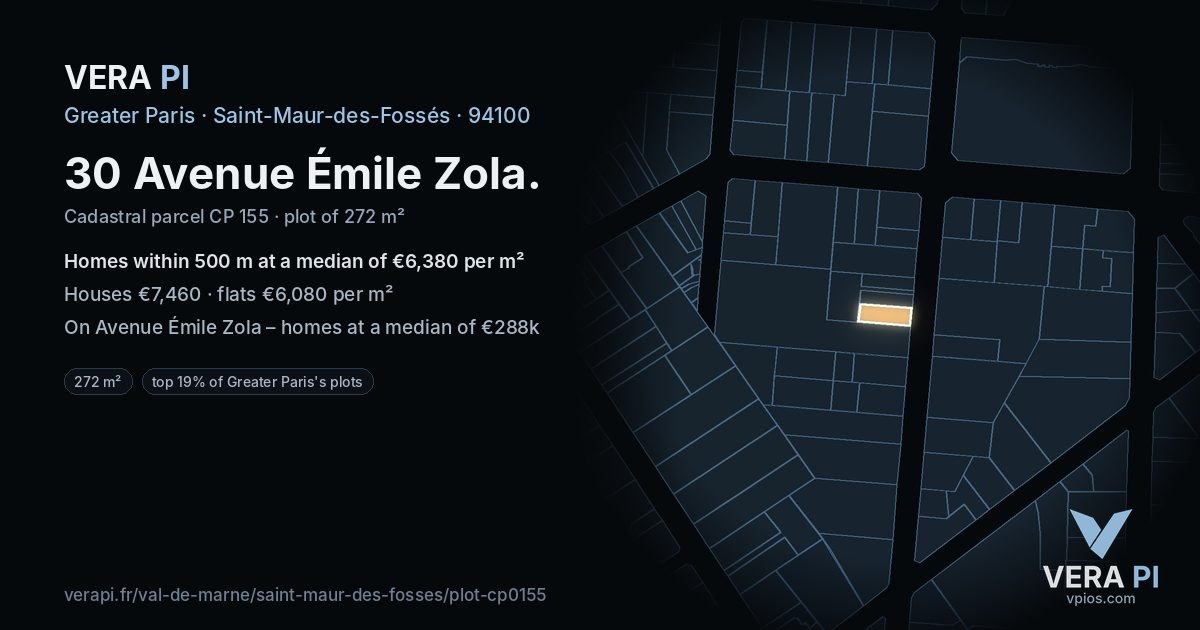 30 Avenue Émile Zola, Saint-Maur-des-Fossés at night – the plot lit, the parcels around coloured by the prices near them