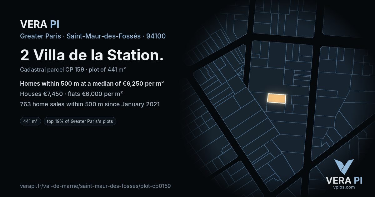 2 Villa de la Station, Saint-Maur-des-Fossés at night – the plot lit, the parcels around coloured by the prices near them