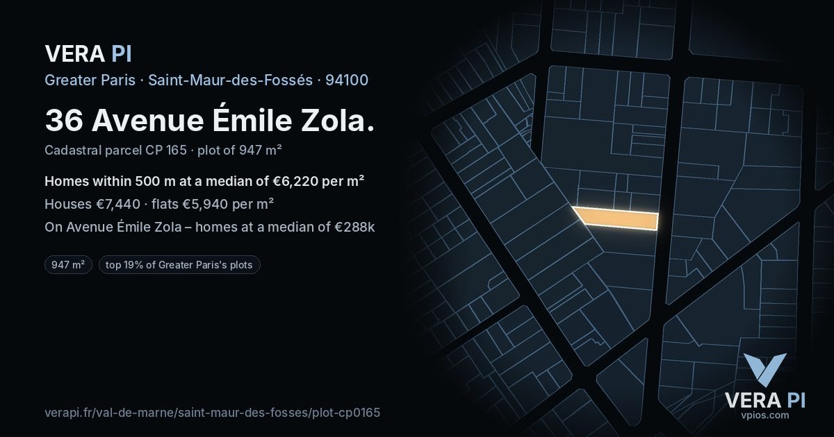36 Avenue Émile Zola, Saint-Maur-des-Fossés at night – the plot lit, the parcels around coloured by the prices near them