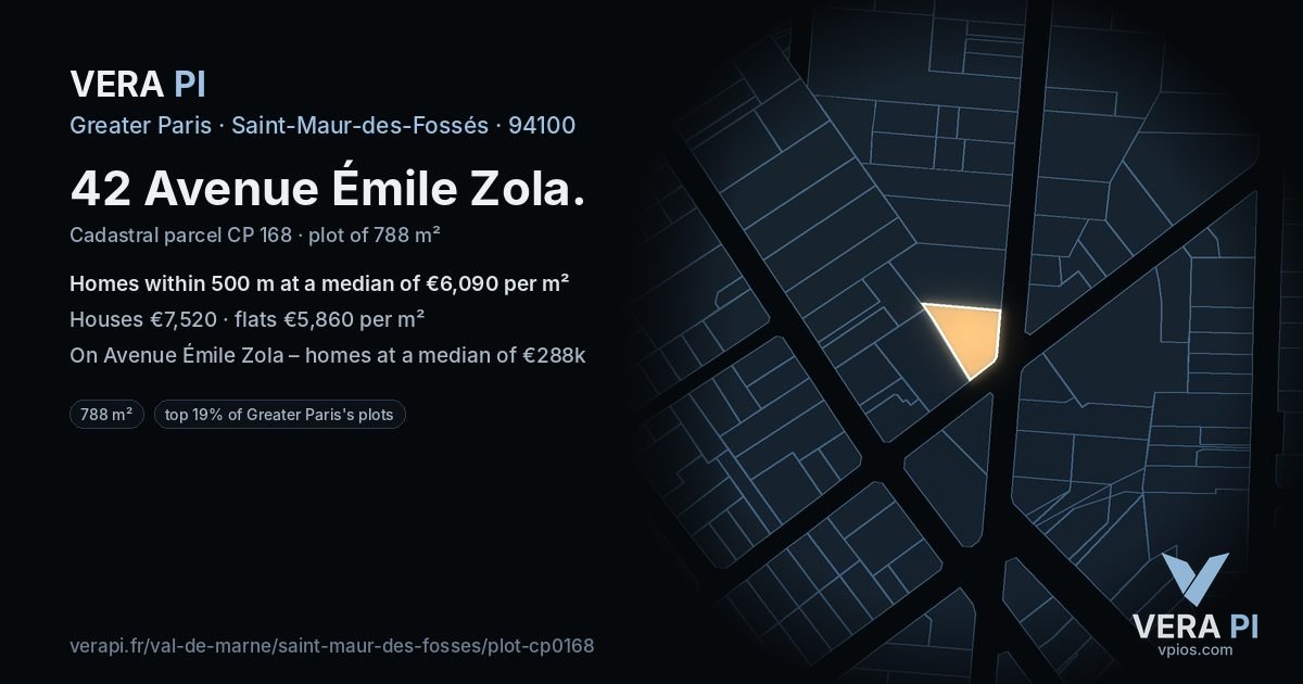 42 Avenue Émile Zola, Saint-Maur-des-Fossés at night – the plot lit, the parcels around coloured by the prices near them