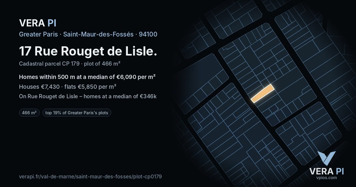 17 Rue Rouget de Lisle, Saint-Maur-des-Fossés at night – the plot lit, the parcels around coloured by the prices near them