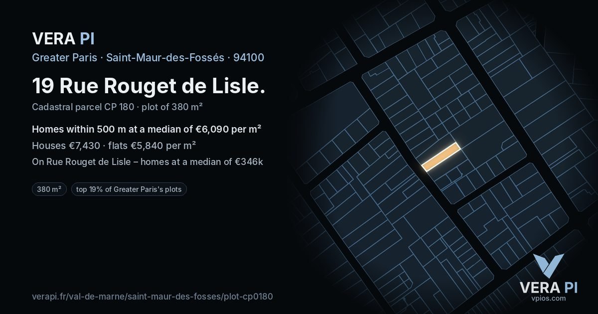19 Rue Rouget de Lisle, Saint-Maur-des-Fossés at night – the plot lit, the parcels around coloured by the prices near them