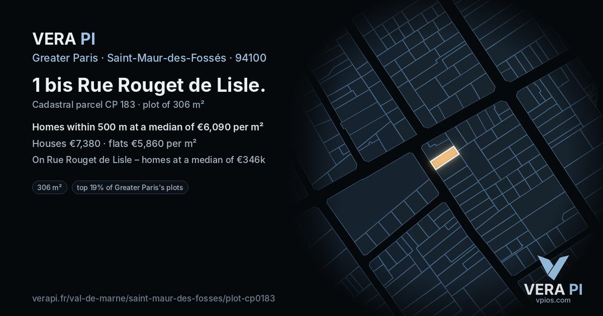 1 bis Rue Rouget de Lisle, Saint-Maur-des-Fossés at night – the plot lit, the parcels around coloured by the prices near them