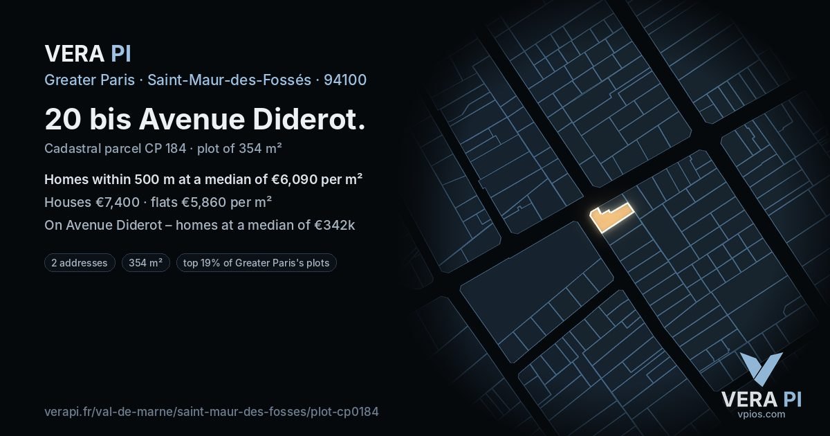 20 bis Avenue Diderot, Saint-Maur-des-Fossés at night – the plot lit, the parcels around coloured by the prices near them